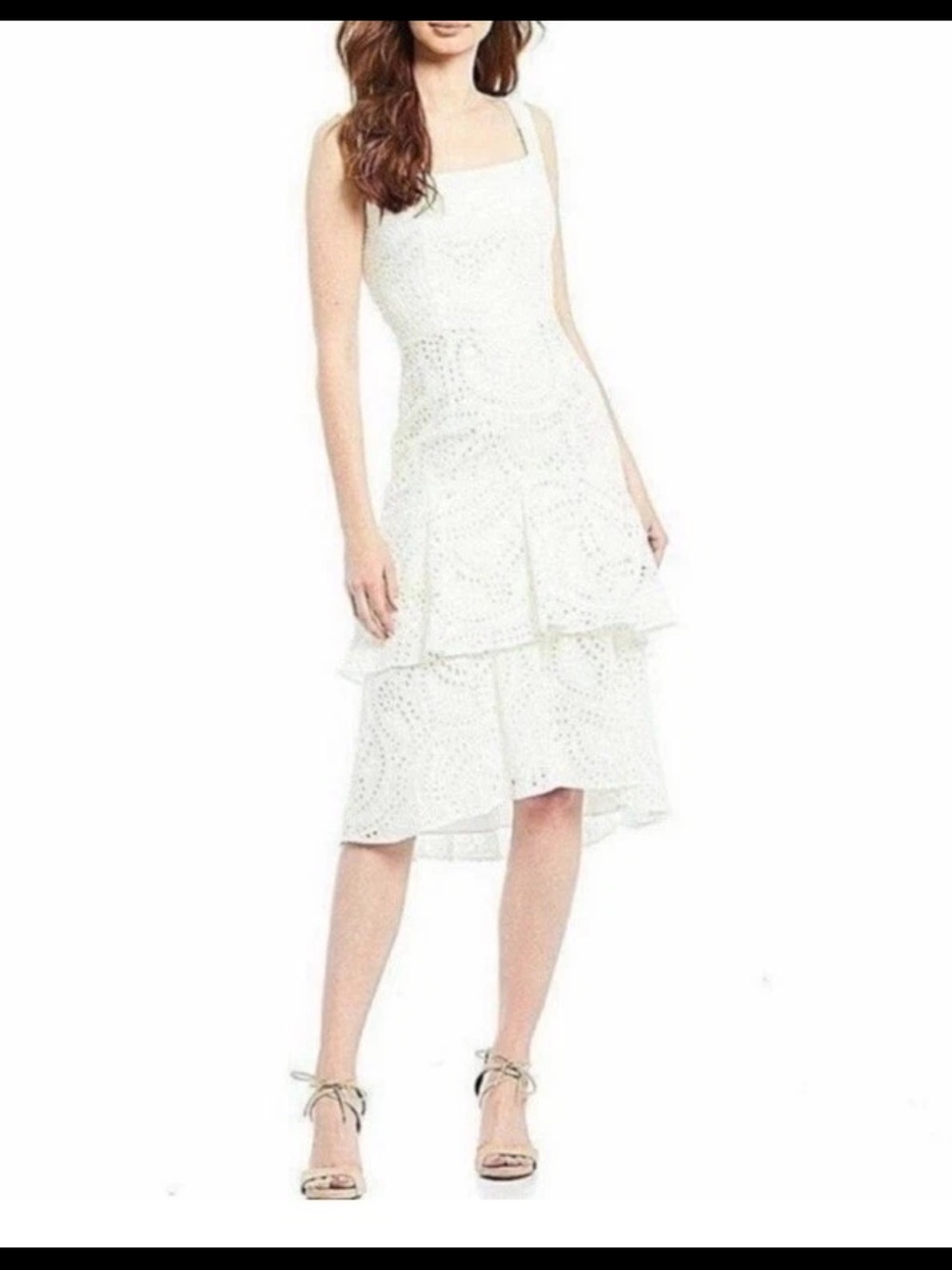 ANTONIO MELANI White Eyelet Tiered Square-Neck Midi Dress